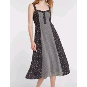Modcloth Gingham And Floral Sleeveless Dress Adjustable Straps‎ Womens 2XS XXS